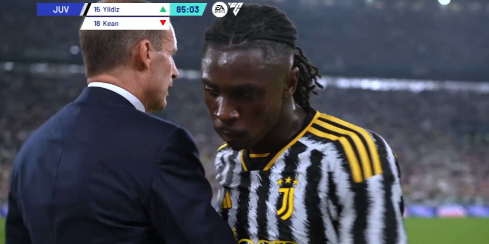 Allegri richiama Kean: la reazione di Moise e il gesto di Max