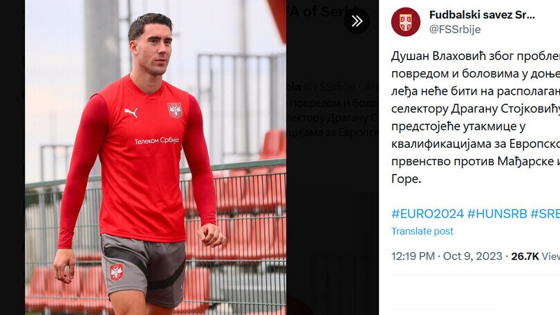 Serbia, niente sfide con Ungheria e Montenegro per Vlahovic