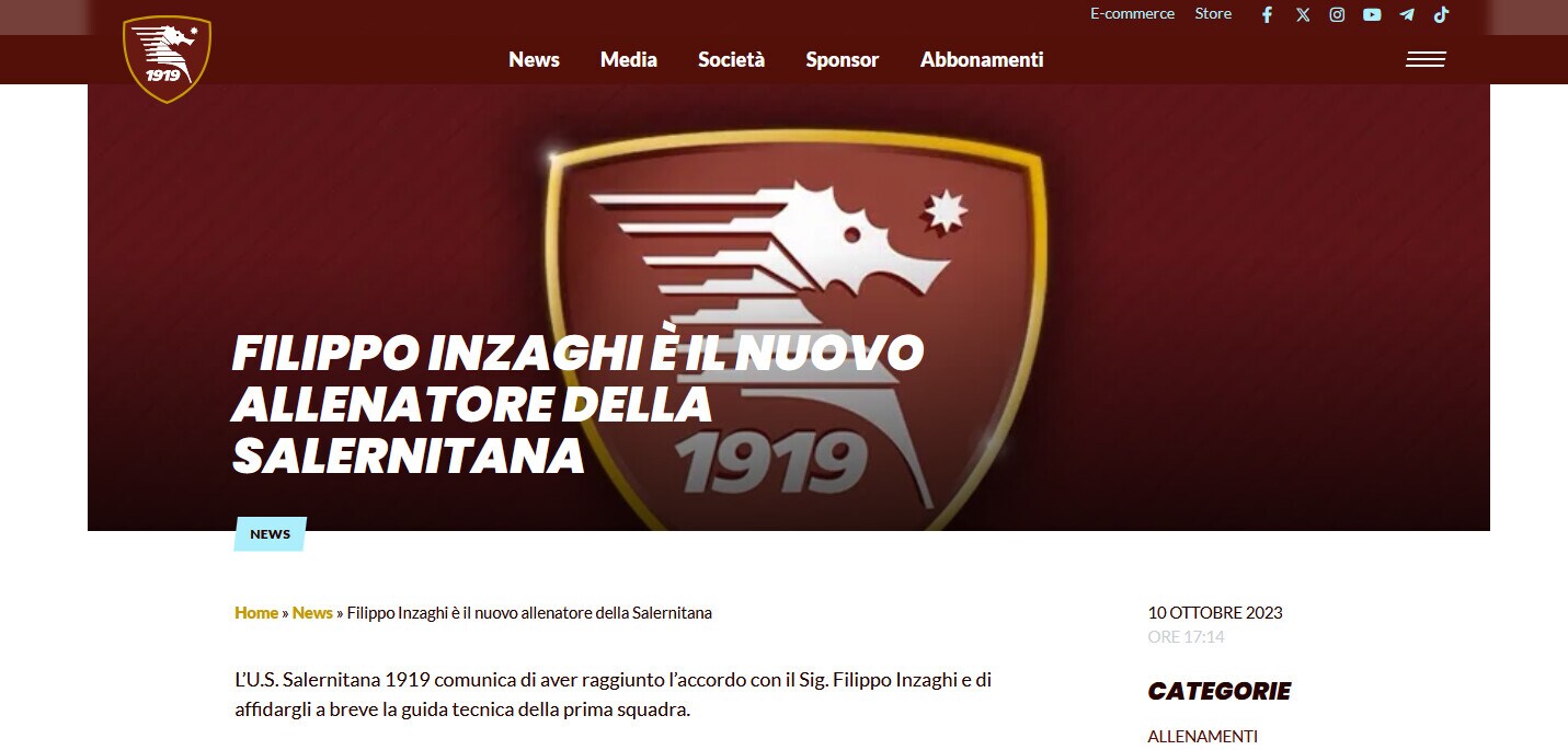 Salernitana: Sousa esonerato, ecco Filippo Inzaghi