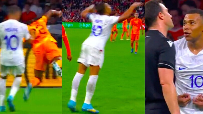 Dumfries simula, Mbappé lo trolla davanti all’arbitro: è Olanda-Francia