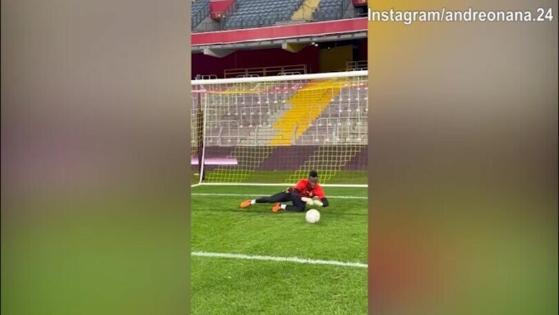 Camerun, l'allenamento tra i pali di Onana