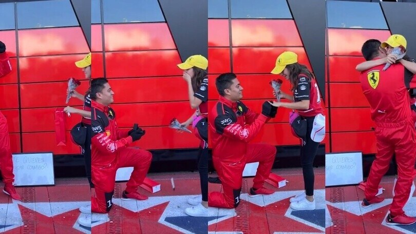 Ferrari, sorpresa ai box: la curiosa proposta di matrimonio