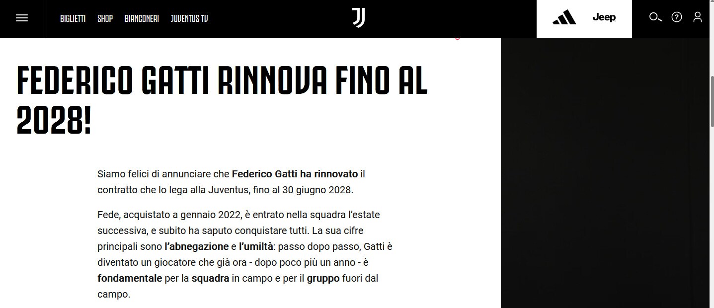 Juve, ufficiale: rinnovo fino al 2028 per Gatti