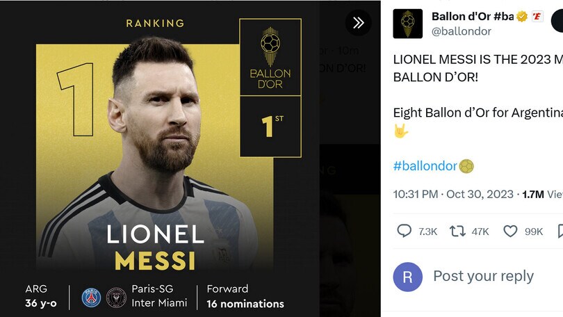 Messi vince l'edizione 2023 del Pallone d'oro