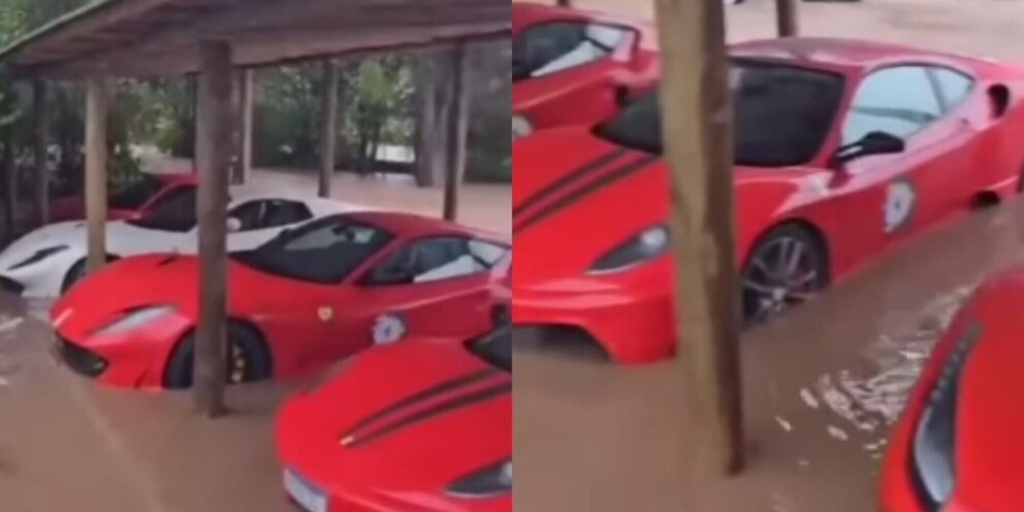 Ferrari sommerse dopo un'alluvione: le tristi immagini diventano virali