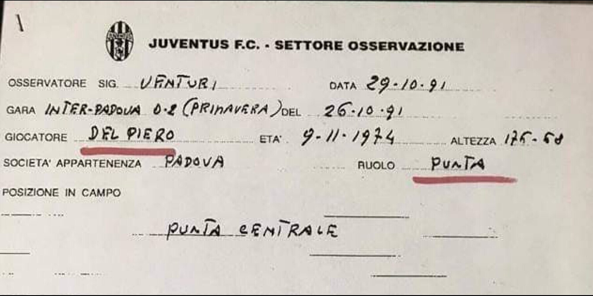 Del Piero sedicenne, lo scout: "Ho visto cose raramente riscontrabili"