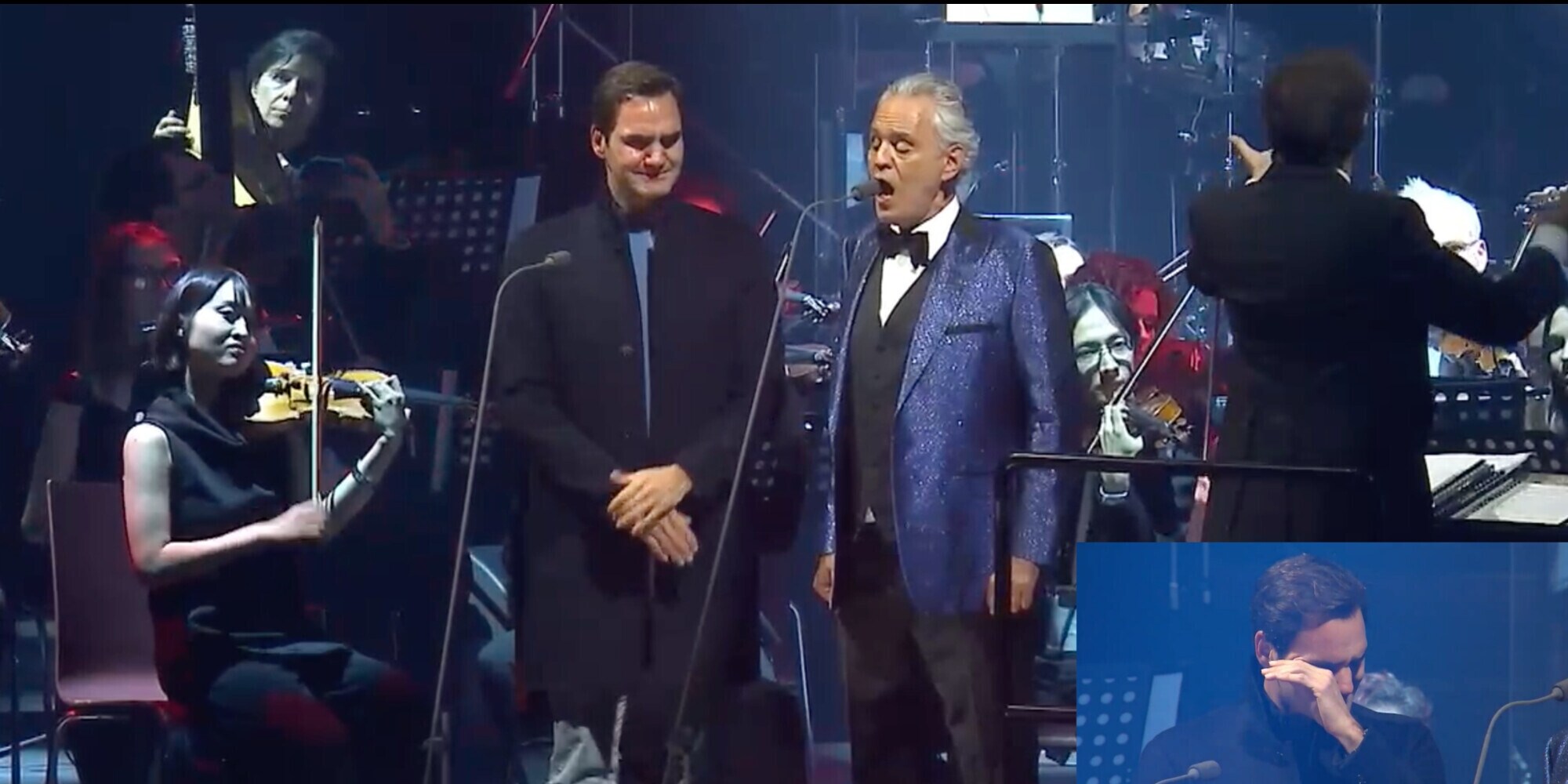 Bocelli invita Federer sul palco a Zurigo e canta per lui: Roger in lacrime