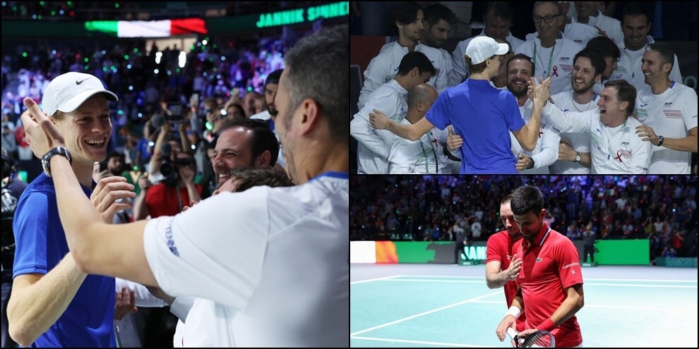 Sinner super, batte Djokovic e tiene in vita l'Italia
