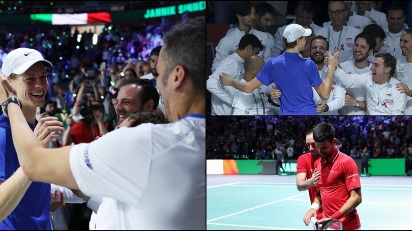 Sinner super, batte Djokovic e tiene in vita l'Italia