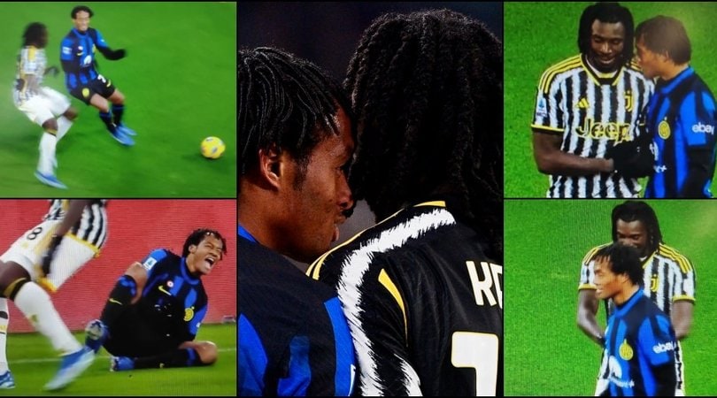 Cuadrado-Kean: siparietto in Juve-Inter tra sorrisini, "esperienza" e spintarelle
