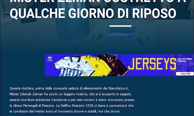 Pescara, paura per Zeman: ricoverato in ospedale per ischemia