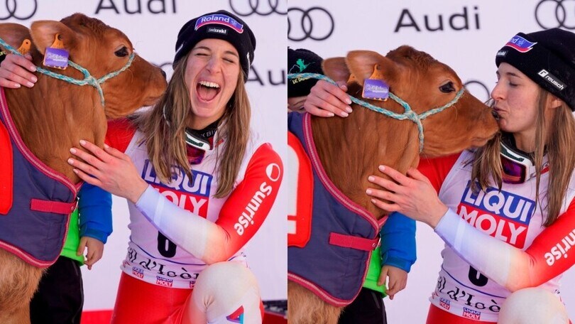 Jasmine Flury trionfa in Val d'Isere: il premio? Una mucca!