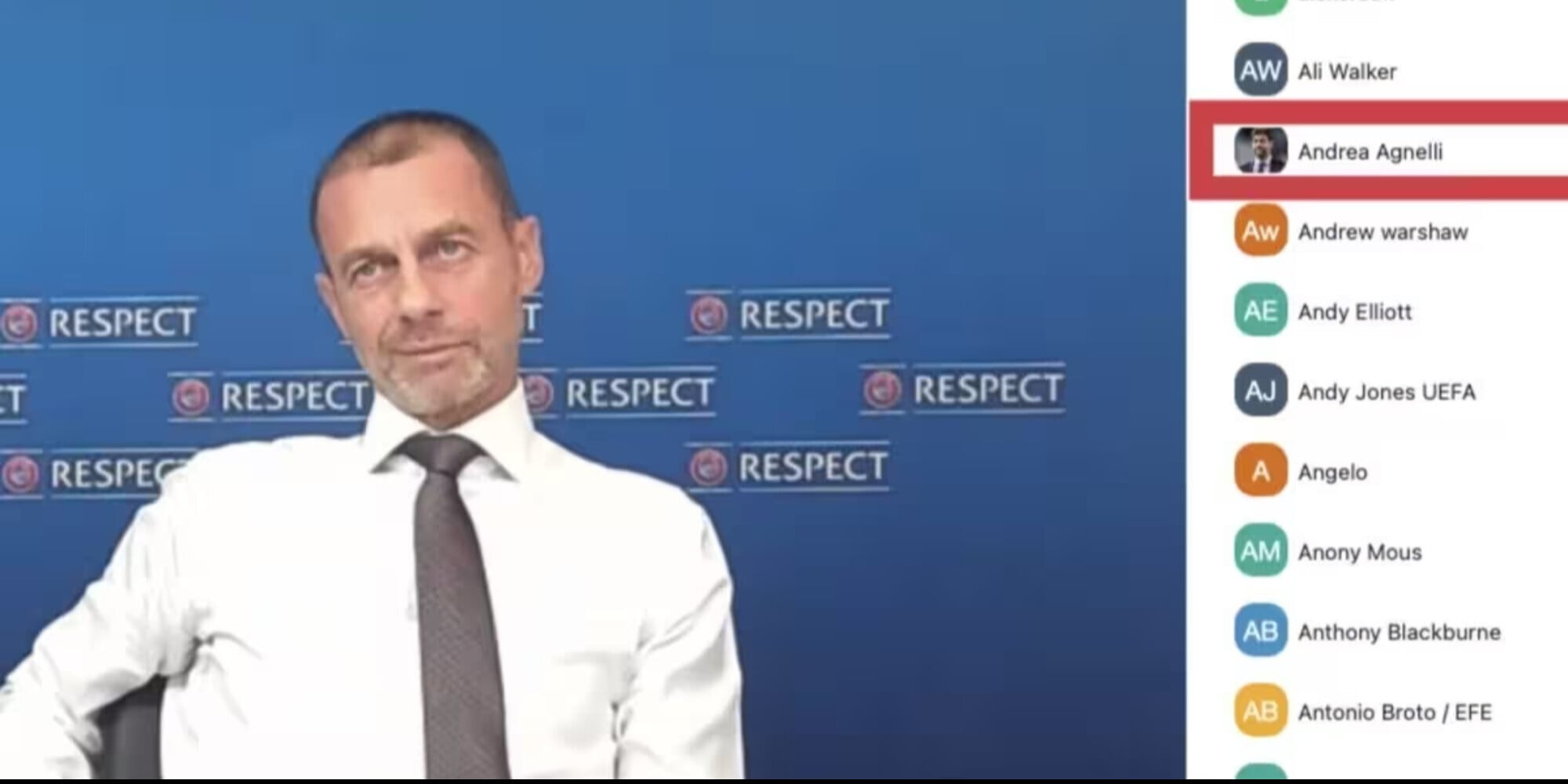 Conferenza Uefa: Agnelli si collega e Ceferin lo butta fuori
