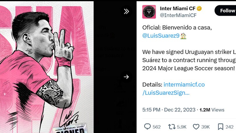Ufficiale: l'Inter Miami ingaggia Suarez