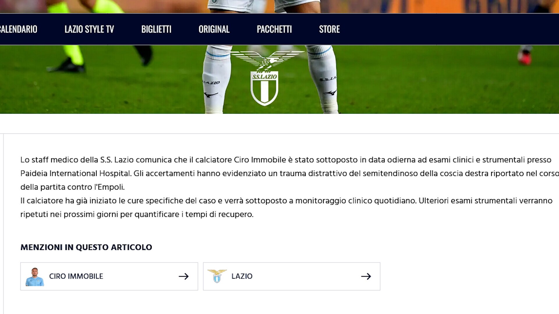 Lazio, Immobile finisce ko: niente Frosinone