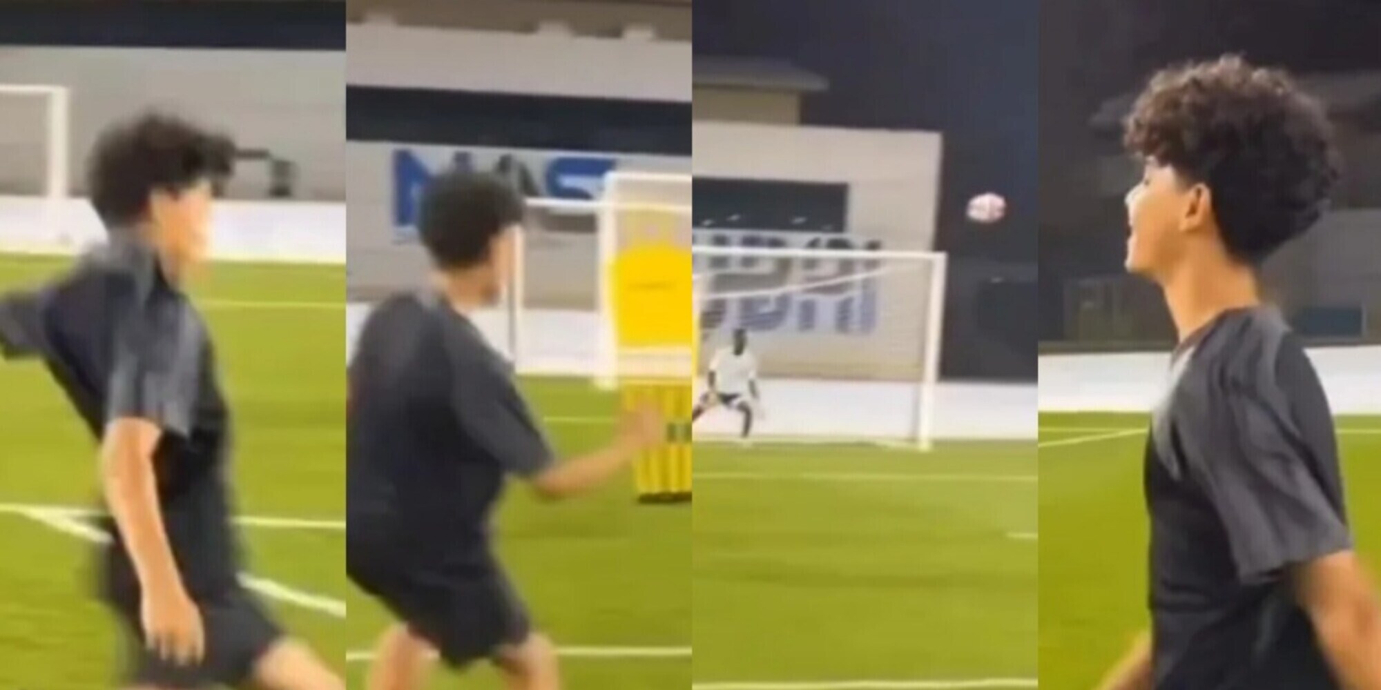 Cristiano Ronaldo Jr imita il papà: incredibile punizione in allenamento