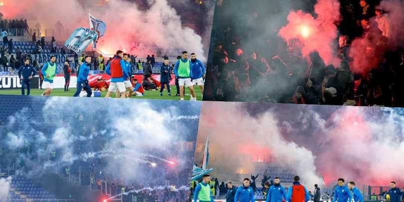 Fumogeni e petardi tra i tifosi: tensione all'Olimpico prima di Lazio-Roma