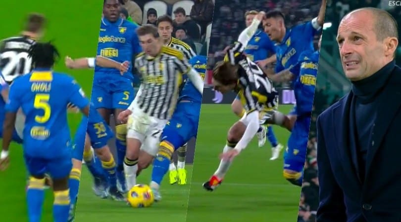 Juve-Frosinone, Miretti atterrato: Sacchi dà il rigore, Allegri non guarda