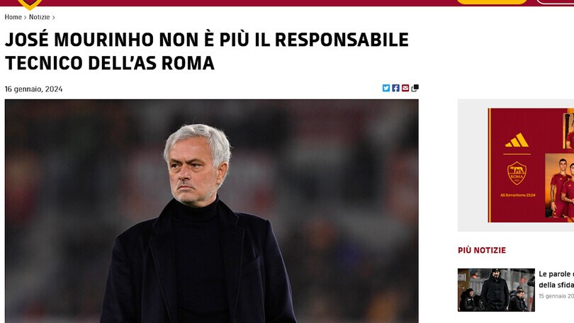 Ufficiale, la Roma esonera Mourinho