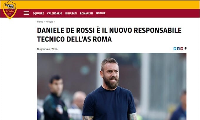 Roma: Daniele De Rossi ufficialmente il nuovo allenatore