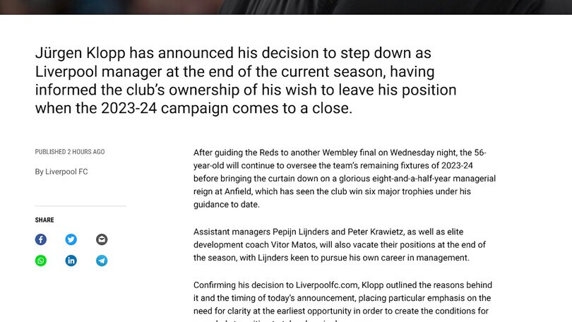 Clamoroso Klopp, via dal Liverpool a fine stagione