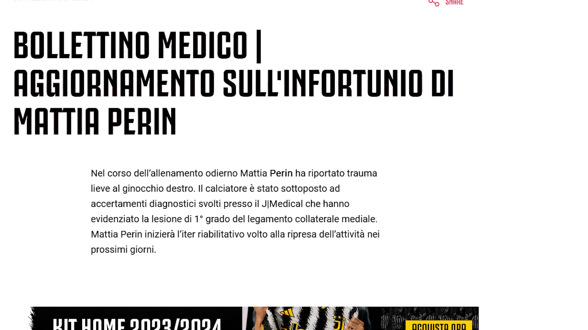 Juve, altro guaio: infortunio al ginocchio per Perin
