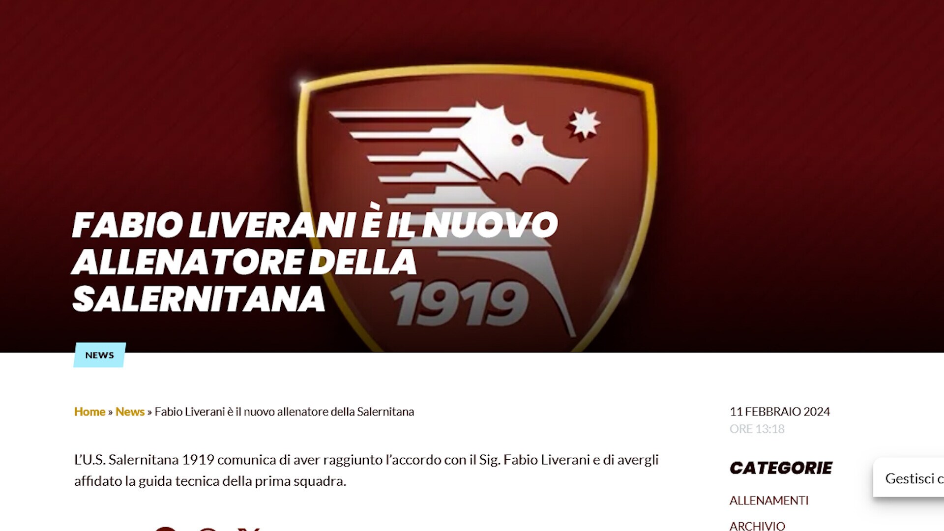 Ufficiale, Salernitana: Liverani è il nuovo allenatore