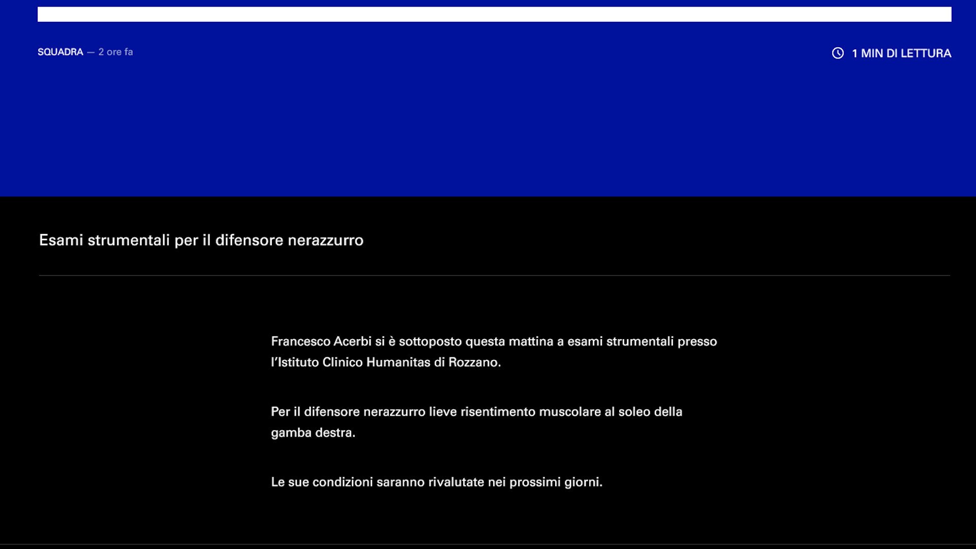 Inter, stop Acerbi: l'esito degli esami strumentali