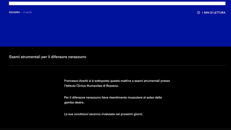 Inter, stop Acerbi: l'esito degli esami strumentali
