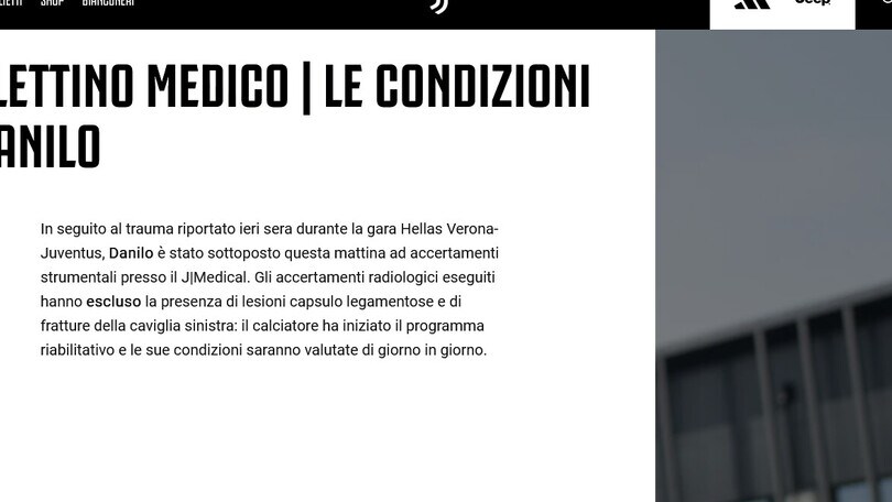 Juve, Danilo infortunato: out tra i 10 e i 15 giorni