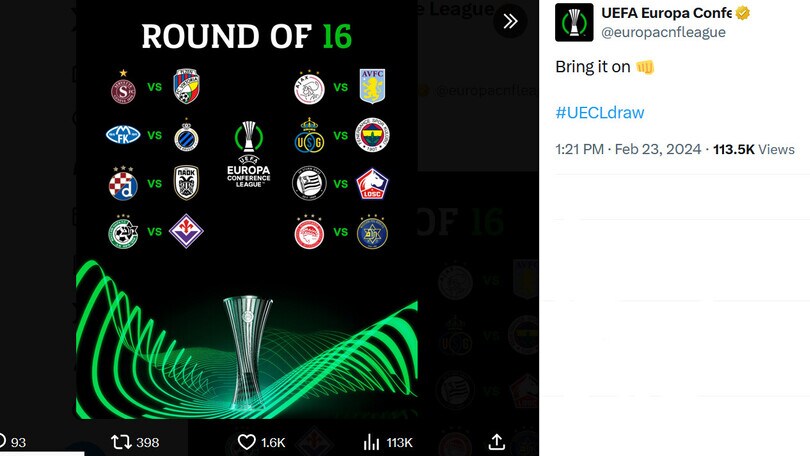 Conference League, sorteggio ottavi: Fiorentina-Maccabi Haifa