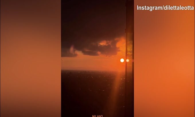 Milano, tramonto spettacolare ripreso da Diletta Leotta
