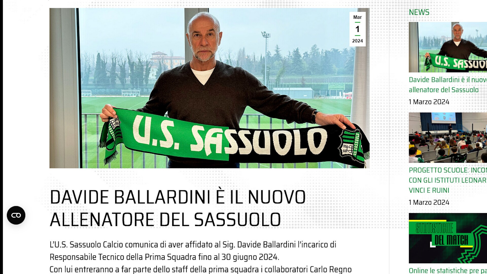 Ufficiale, Sassuolo: Ballardini è il nuovo allenatore