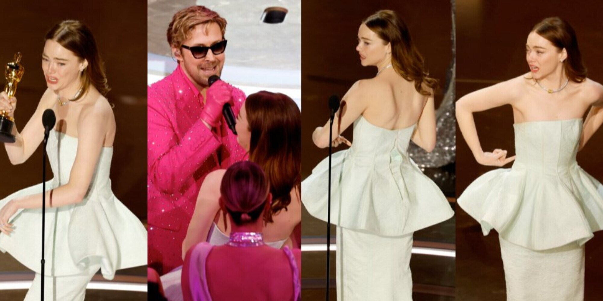 Emma Stone vince l'Oscar: sul palco in lacrime e con l'abito strappato...