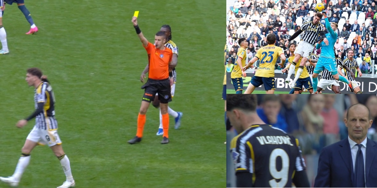 Rabbia Vlahovic: il fallo, l'espulsione e il dialogo con Allegri