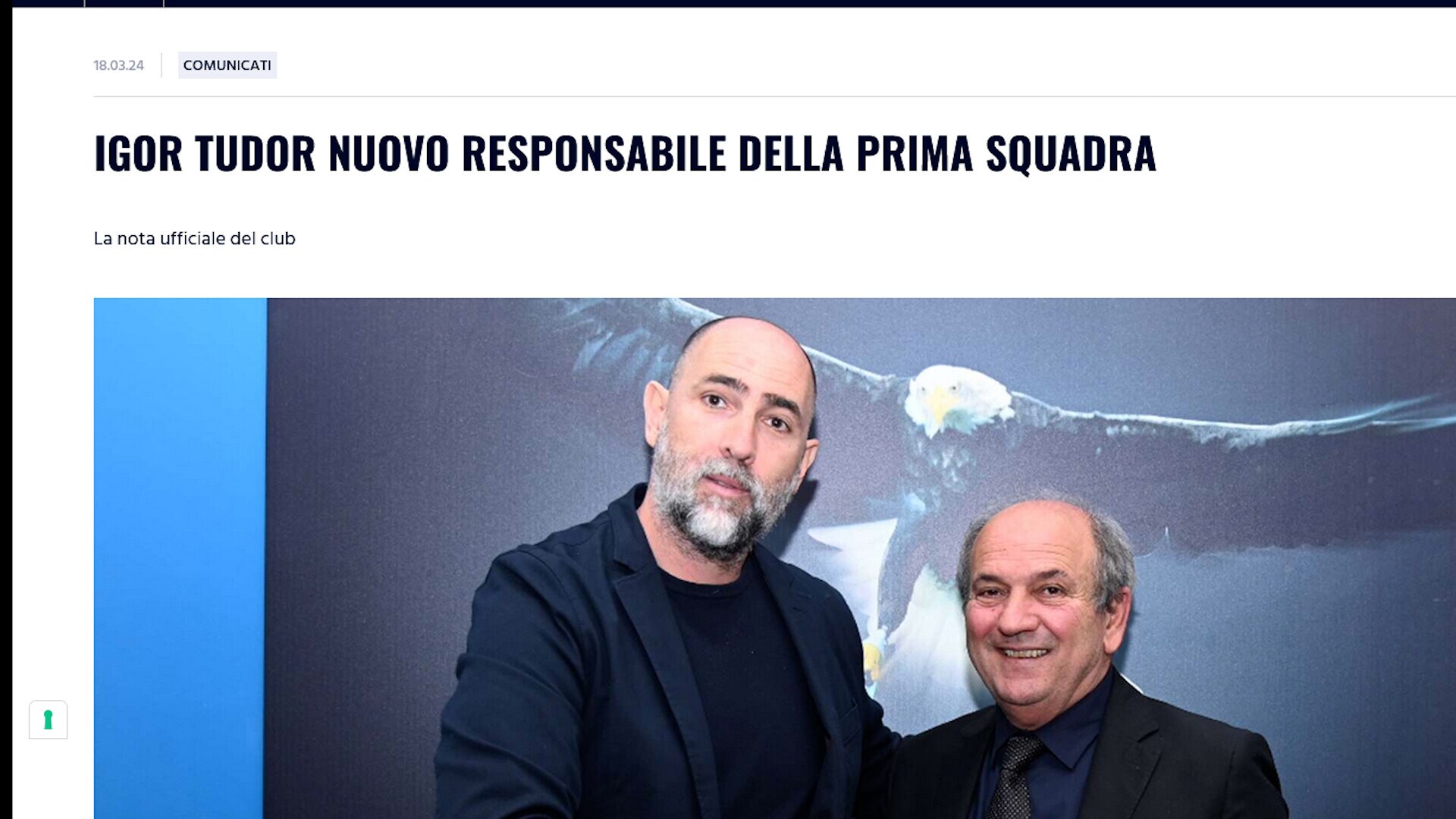 Ufficiale, Lazio: Tudor è il nuovo allenatore