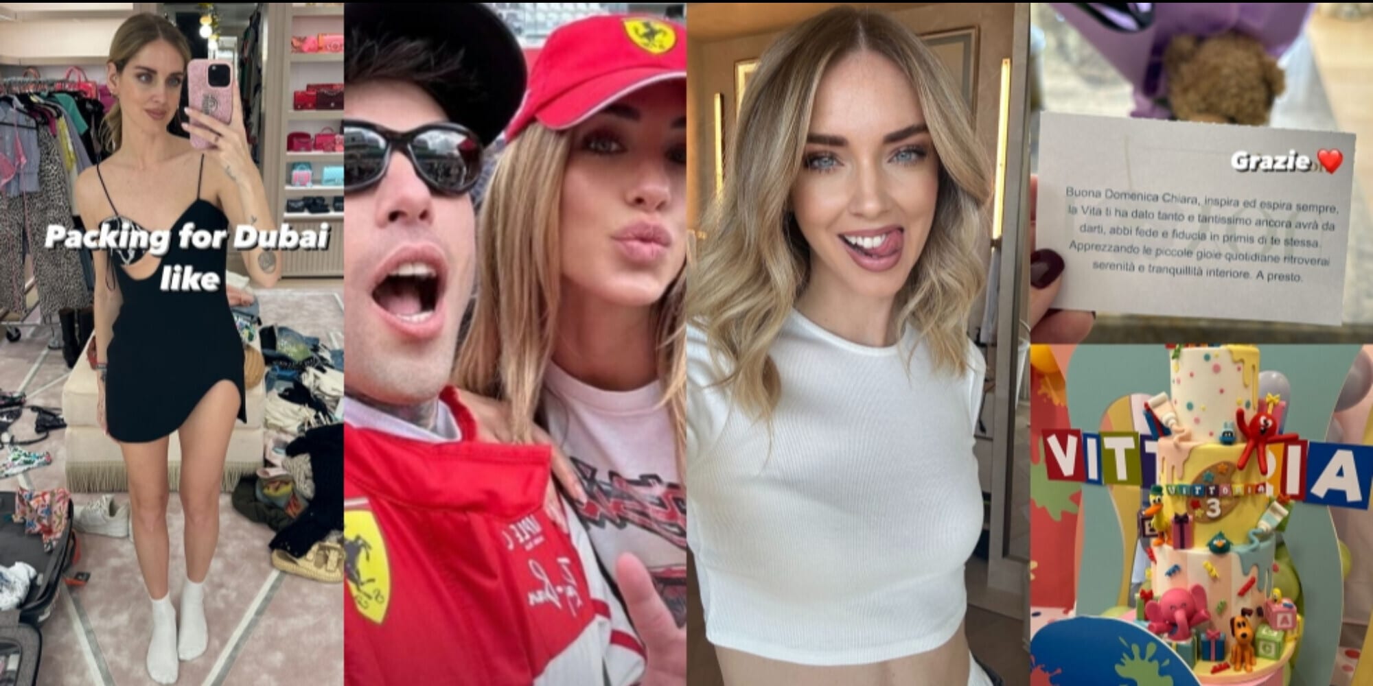 Chiara Ferragni in partenza, Fedez con Jessica Michel e le scintille alla festa della figlia
