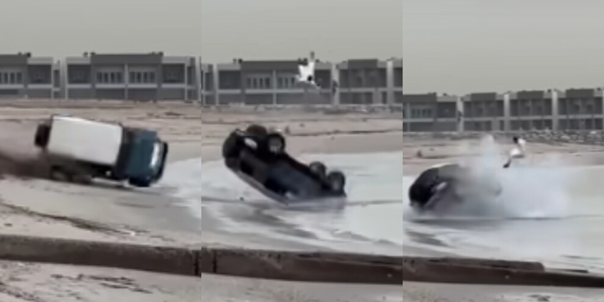 Col Suv in spiaggia: prima si ribalta, poi viene catapultato in mare