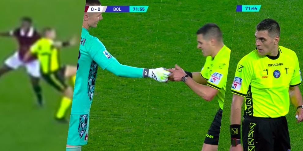 Sozza si scontra con Zapata e perde i cartellini: Skorupski glieli restituisce