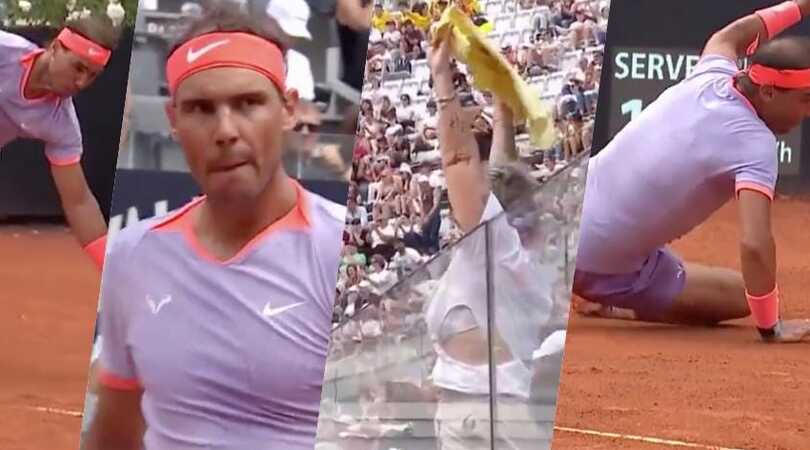 Clamoroso Nadal: cade a terra, si rialza e vince il punto così, tripudio a Roma!