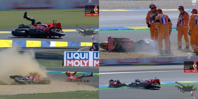 Bagnaia cade durante la qualifica: costretto a spegnere le fiamme con l'estintore