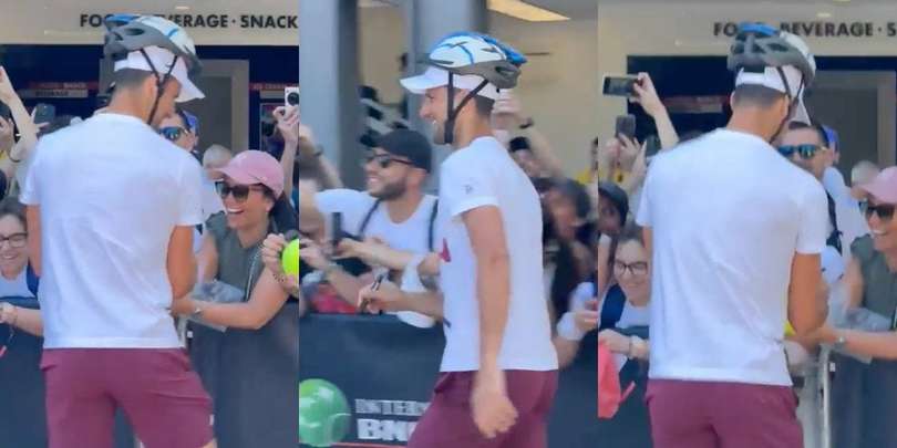 Djokovic al Foro Italico dopo l'incidente: in testa un casco da ciclista