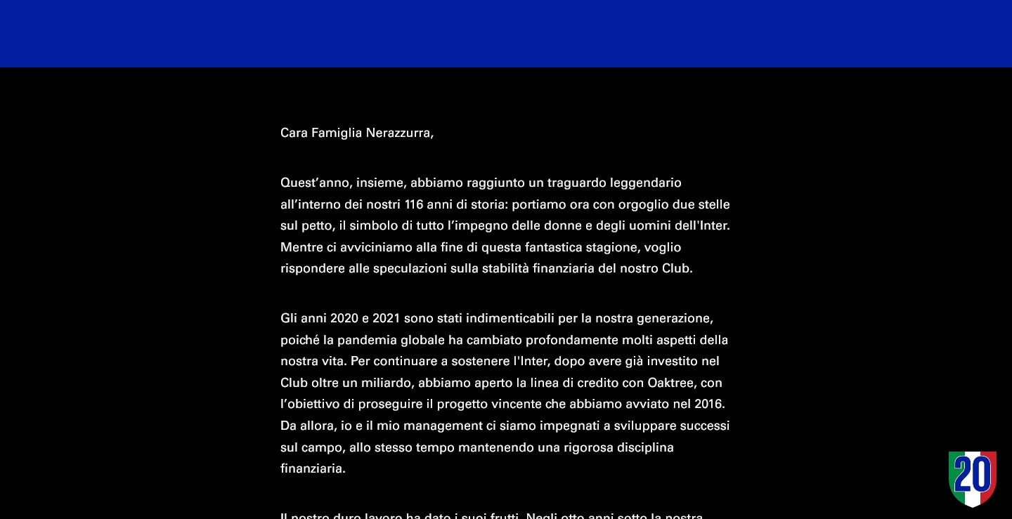 Inter, Zhang comunica: "Minacce legali da parte di Oaktree"