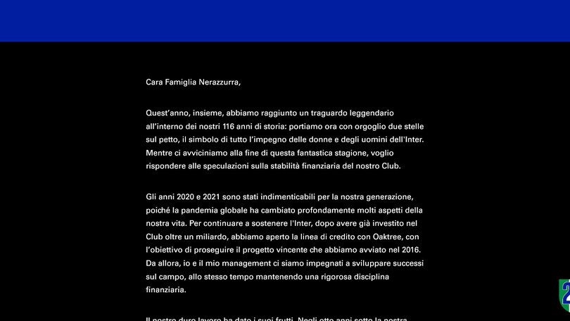Inter, Zhang comunica: "Minacce legali da parte di Oaktree"