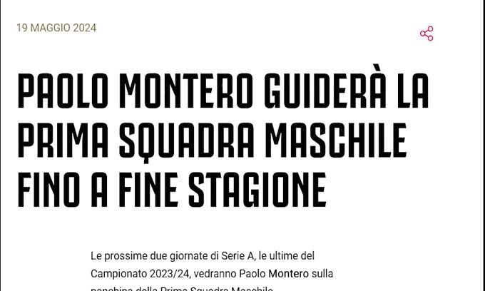 Montero allenatore della Juve per le ultime due gare della stagione