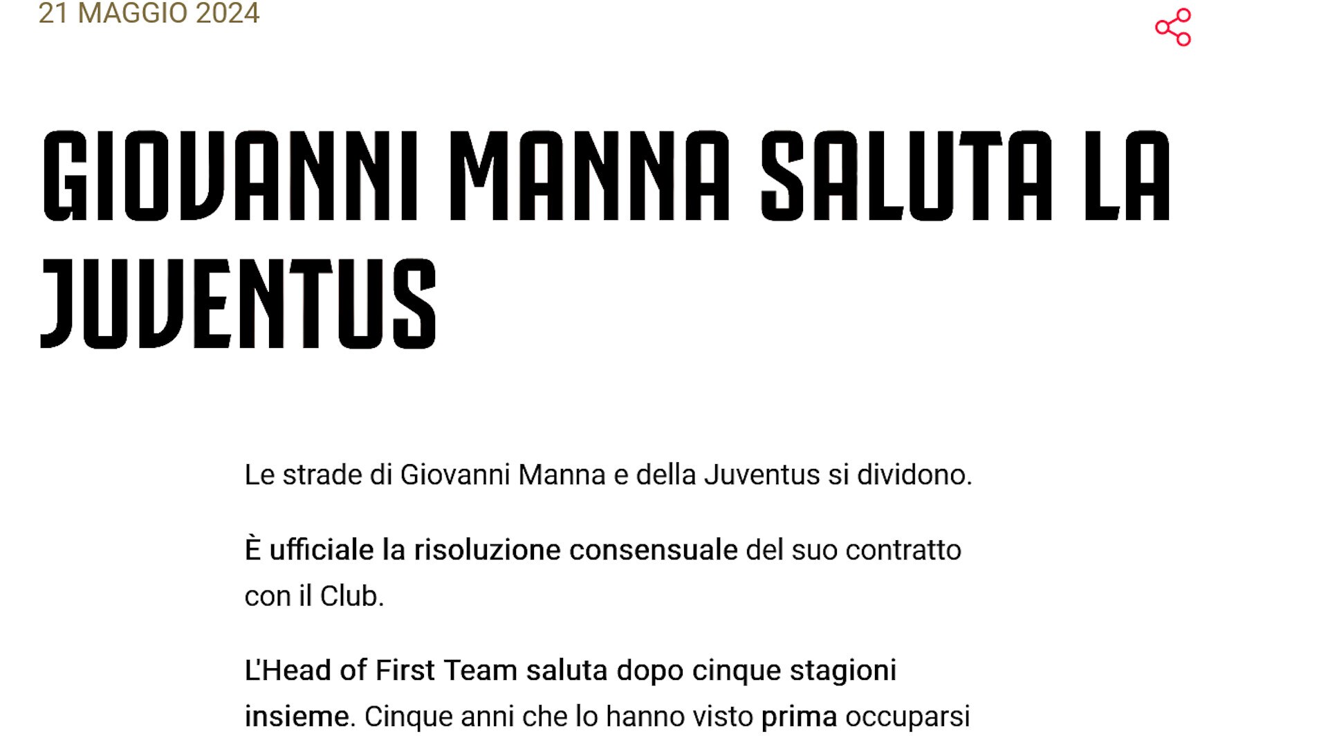 Ufficiale: Manna e la Juve si separano
