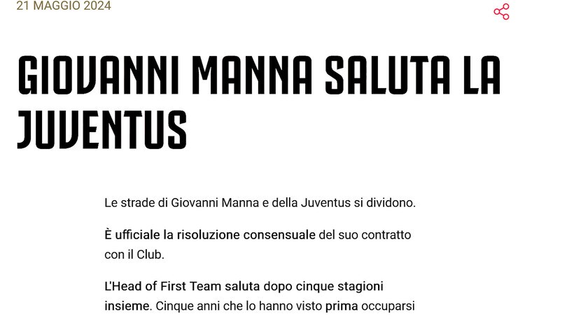 Ufficiale: Manna e la Juve si separano