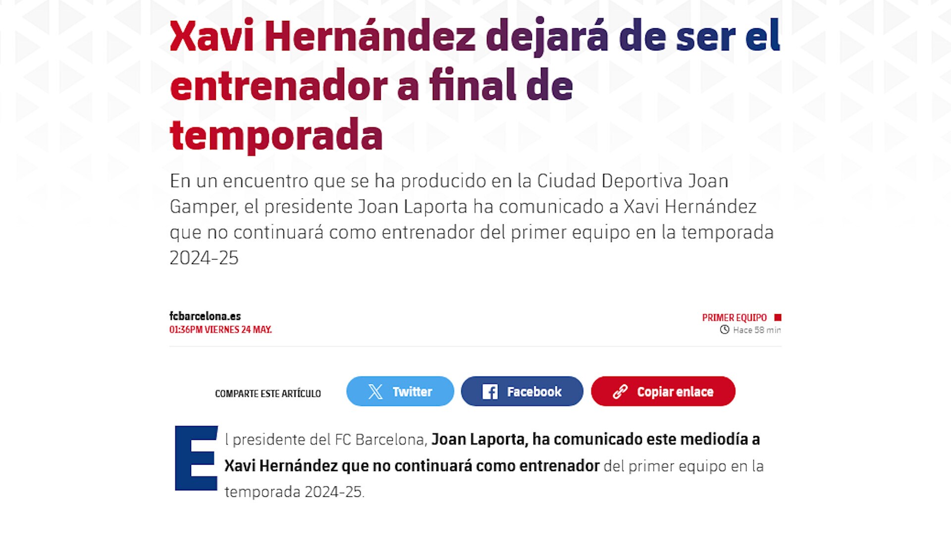 Barca, ufficiale: Xavi non allenerà i blaugrana nella stagione 24/25