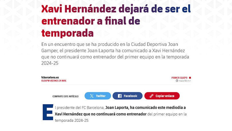 Barca, ufficiale: Xavi non allenerà i blaugrana nella stagione 24/25