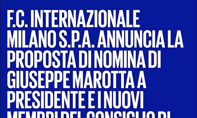 Inter, il nuovo presidente è Giuseppe Marotta